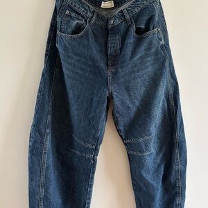 Free People Dark Denim Barrel Jeans